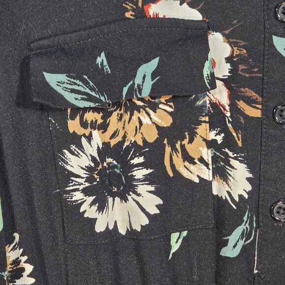 Torrid Floral Button Front Collared Midi Shirt Dress 3/4 Sleeve Black Size 1 - Picture 5 of 16